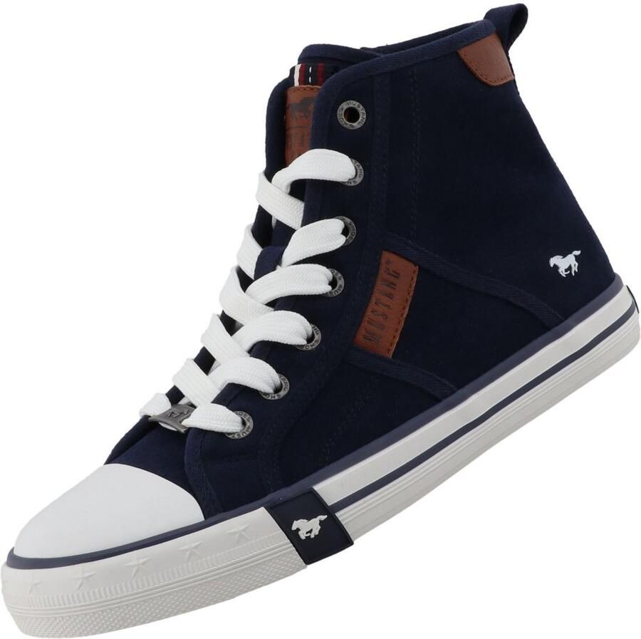 Mustang dames hoge canvas sneaker blauw