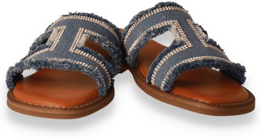 Mustang Shoes Slippers flats sandaal in jeans-look met strass-steentjes versierd - Foto 2