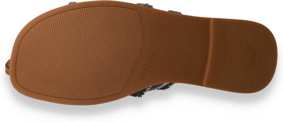 Mustang Shoes Slippers flats sandaal in jeans-look met strass-steentjes versierd