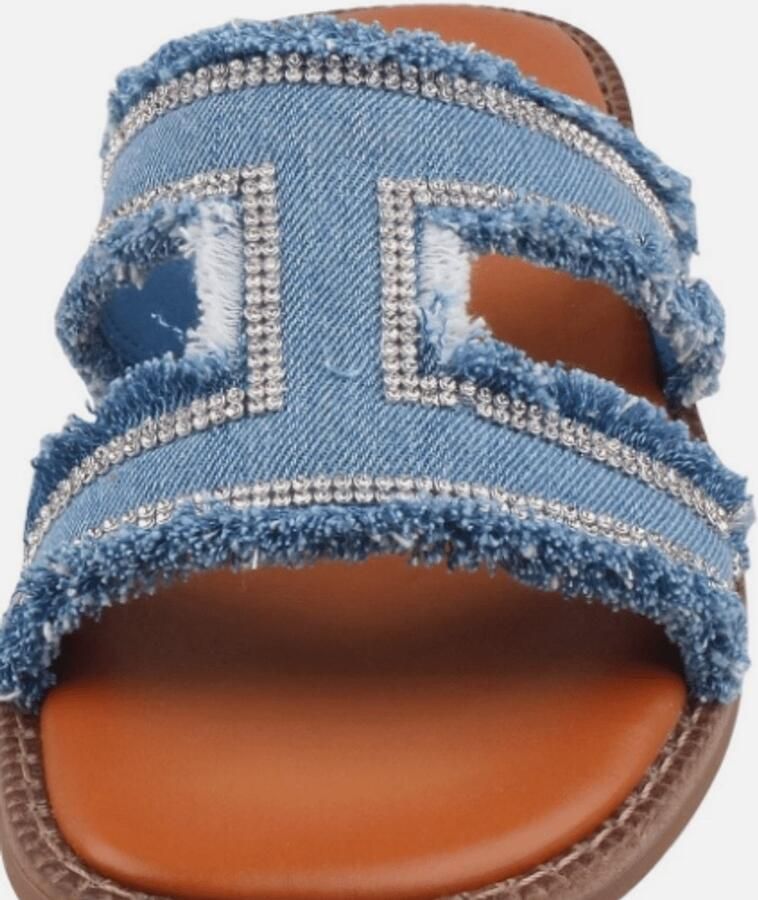 Mustang Shoes Slippers flats sandaal in jeans-look met strass-steentjes versierd - Foto 2