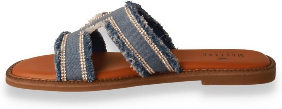 Mustang Shoes Slippers flats sandaal in jeans-look met strass-steentjes versierd - Foto 3
