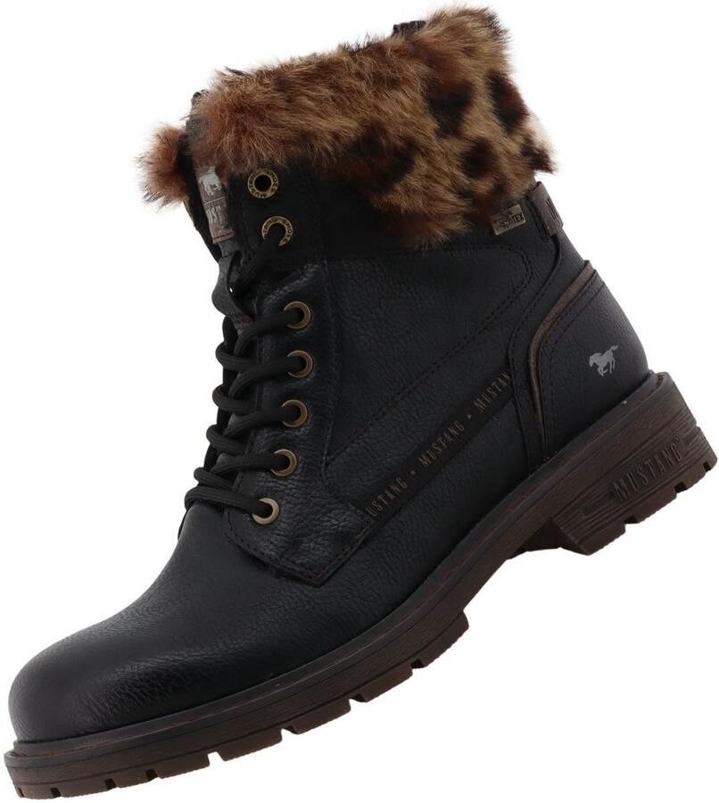 Mustang dames Tex enkellaarsje zwart leopard gevoerd