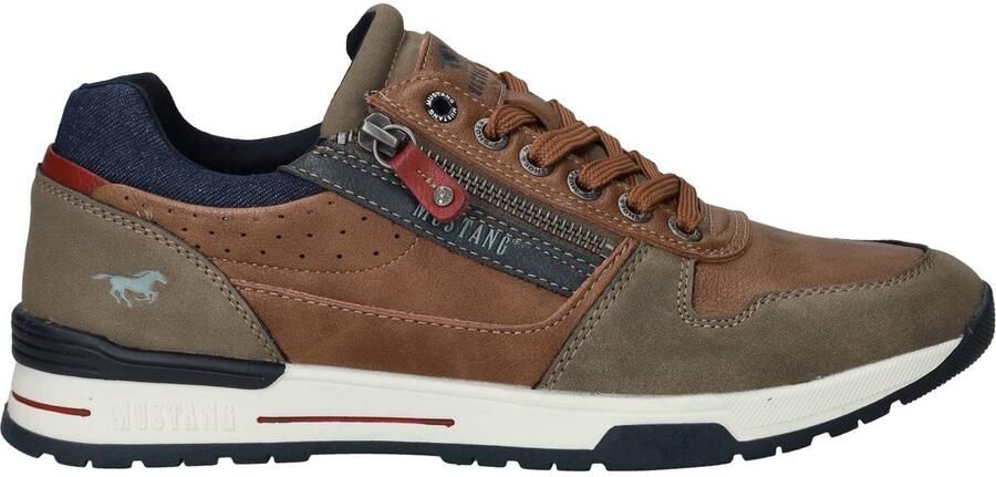 MUSTANG Sneakers laag blauw cognac olijfgroen