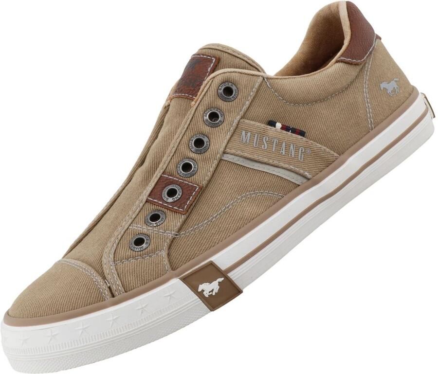 Mustang heren sneaker van canvas lichtbruin