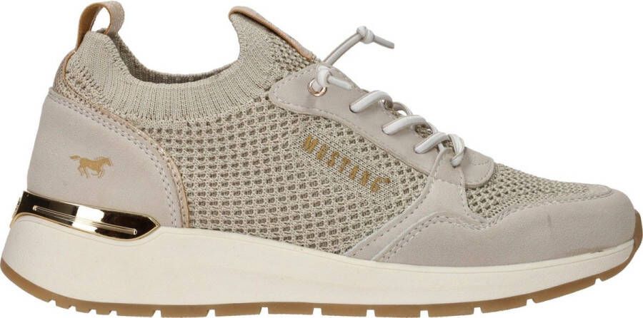 Mustang Beige Glitter Elastische Sneaker Beige Dames