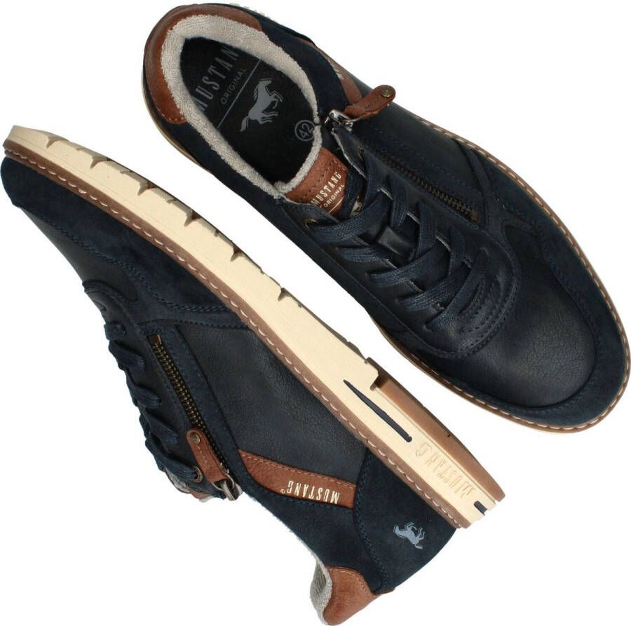 Mustang Blauwe Sneaker met Cognac Details Blue Heren