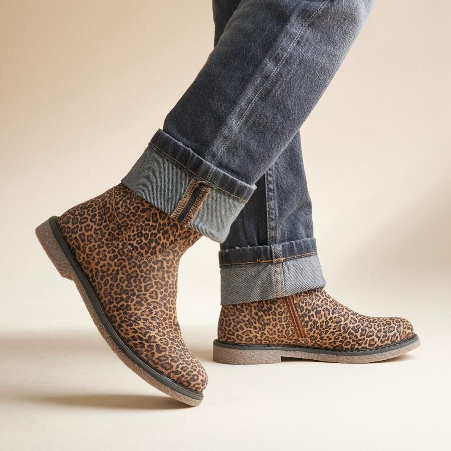 Muyters Leopard Enkellaarsjes bruin Suede Kinderschoenen