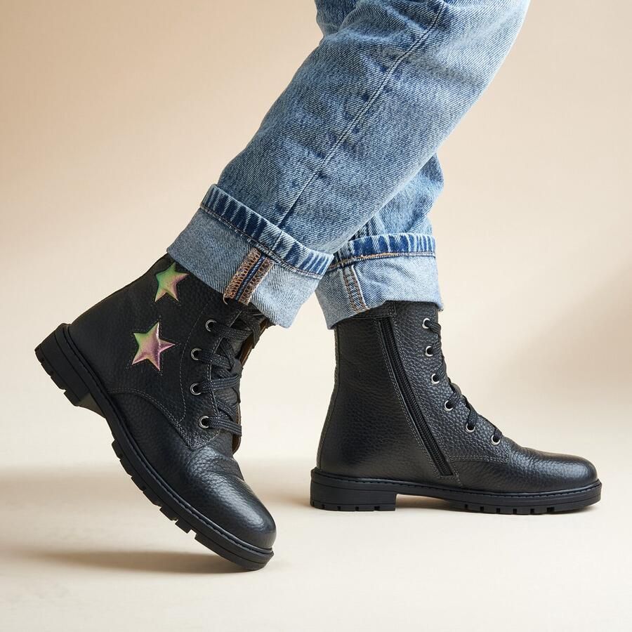 Muyters Veterboots zwart Leer Kinderschoenen