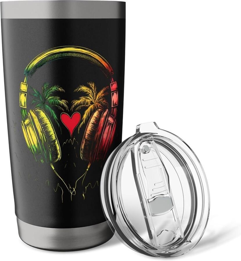 Muziek koptelefoon Jamaicaanse trots Rastafari dubbele wand roestvrijstalen thermosbeker