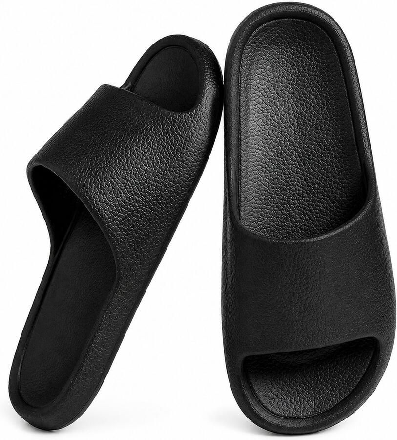Mylinsé Badslippers Zwart Huisslippers Douche Slippers Kunststof EVA Slippers Antislip Lichtgewicht Waterafstotend (valt als 39 40)