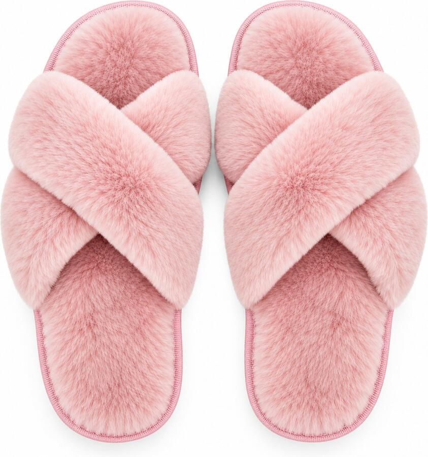 Mylinsé Pluchen Sloffen Pantoffels Dames Lichtroze (Valt Klein Geschikt voor 39-40) Warme Winter Instappers Zachte Slippers met Antislip Zool
