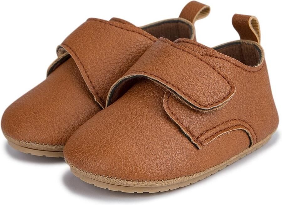 Mylinsé Stijlvolle baby schoenen met klittenbandsluiting Bruin antislip rubber zool comfortabele eerste stapschoentjes Valt Klein