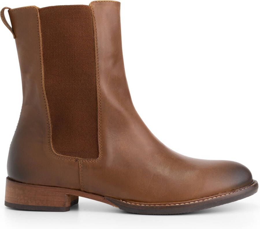 Mysa Ambrozia Dames Leren Enkellaarzen Nette Chelsea boots Cognac Bruin Leer