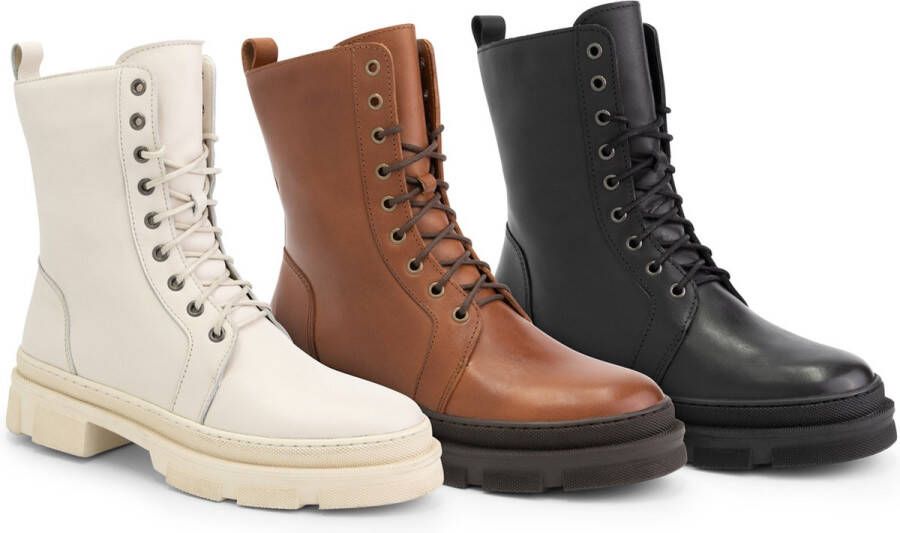 Mysa Aster Leren dameslaarzen Gevoerde veterschoenen Cognac Bruin Leer