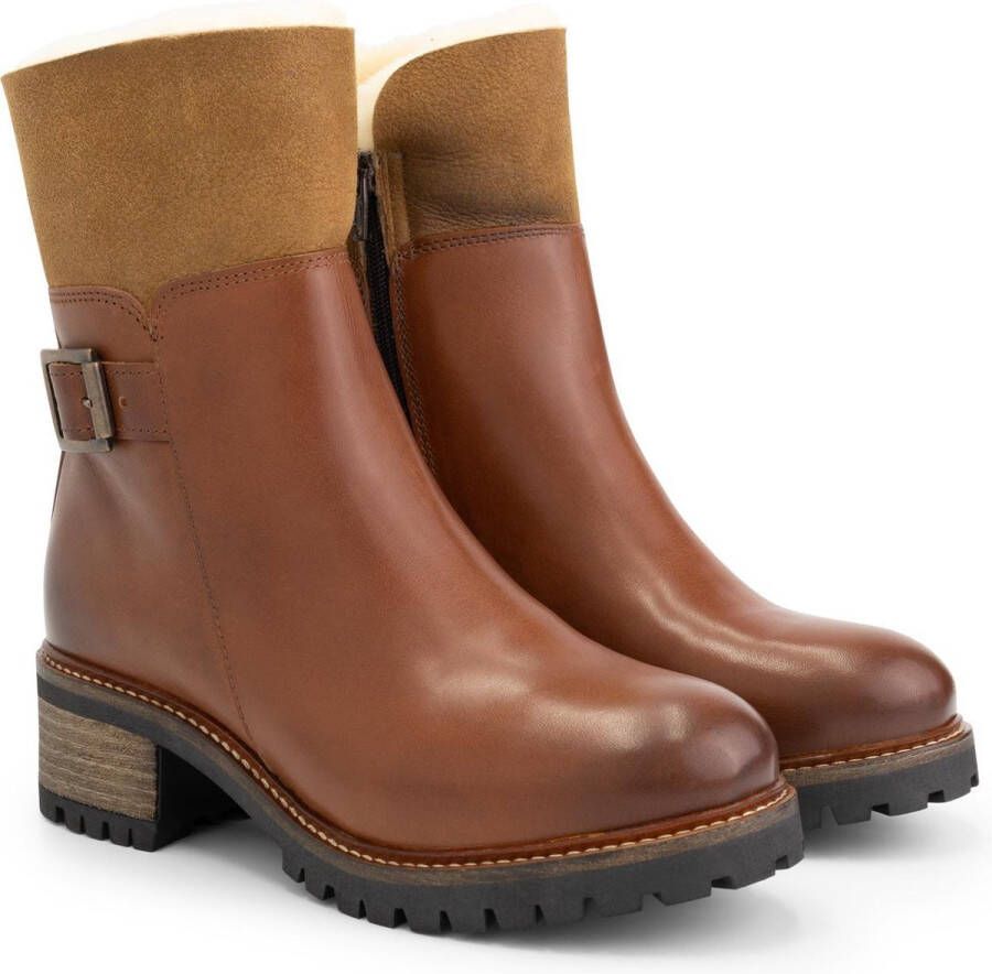 Mysa Dahlia dames leren enkellaarzen Gevoerde boots Cognac Bruin Leer