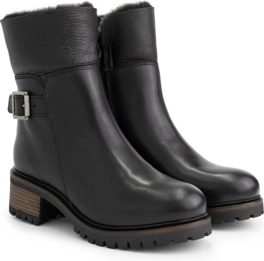 Mysa Dahlia dames leren enkellaarzen Gevoerde boots Zwart Leer