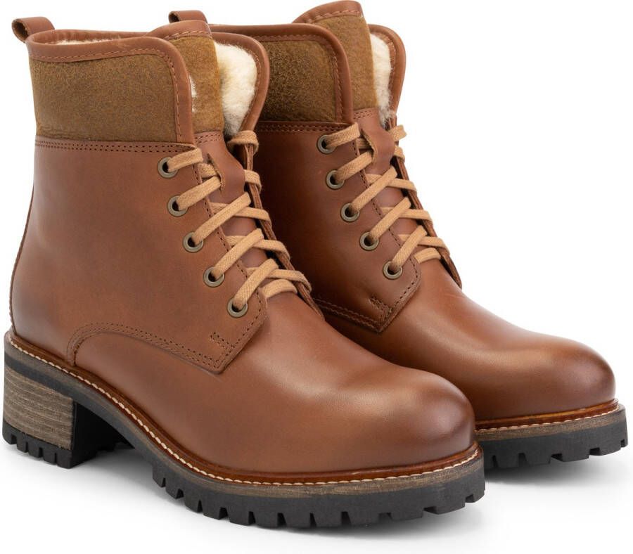 Mysa Daphne dames leren enkellaarzen Gevoerde veterschoenen Cognac Bruin Leer