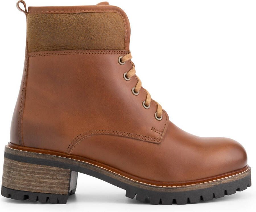 Mysa Daphne dames leren enkellaarzen Gevoerde veterschoenen Cognac Bruin Leer - Foto 2