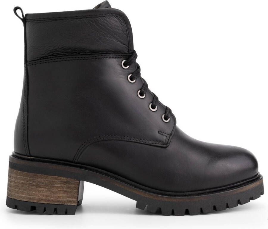 Mysa Daphne dames leren enkellaarzen Gevoerde veterschoenen Zwart Leer