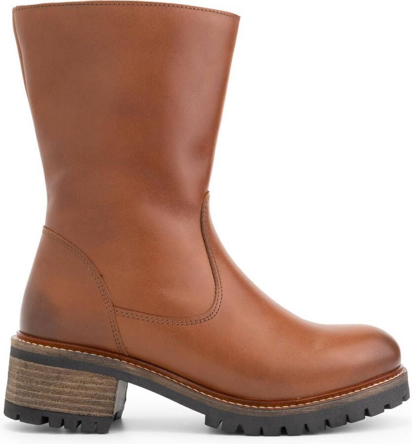 Mysa Delphine Leren Dameslaarzen wol gevoerde laars Cognac Bruin Leer