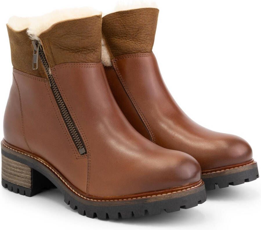 Mysa Leliana dames leren enkellaarzen Gevoerde boots Cognac Bruin Leer - Foto 2