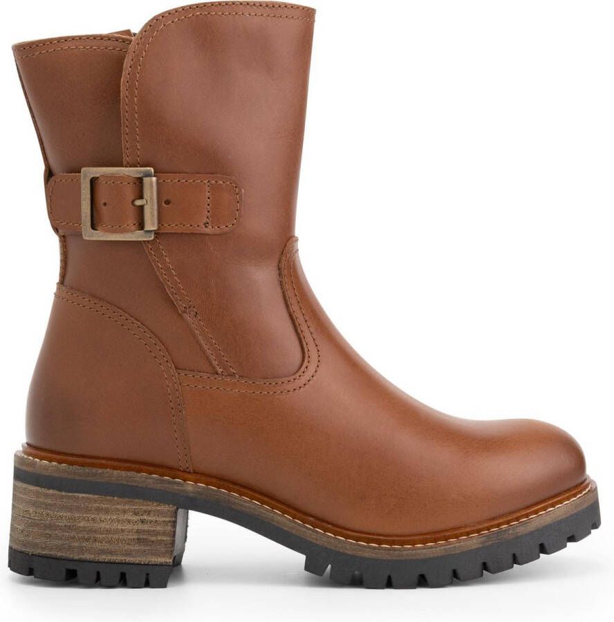 Mysa Lily dames leren enkellaarzen Gevoerde boots Cognac Bruin Leer