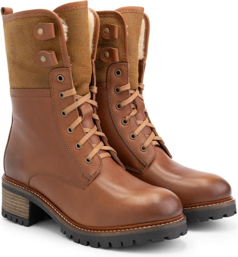 Mysa Daisy dames leren enkellaarzen Gevoerde veterschoenen Cognac Bruin Leer - Foto 2