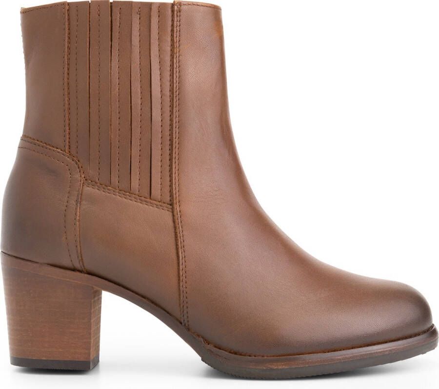 Mysa Pentas Dames Leren Enkellaarzen Nette Chelsea boots op hak Cognac Bruin Leer