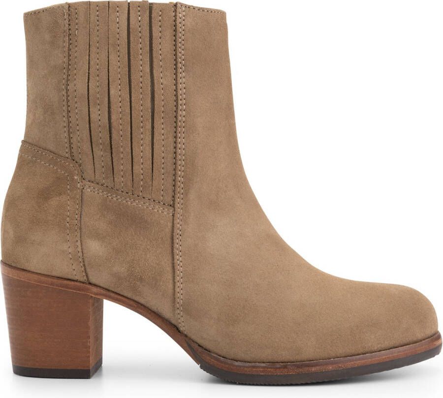 Mysa Pentas Suede Dames Leren Enkellaarzen Nette Chelsea boots op hak Taupe Suede Leer