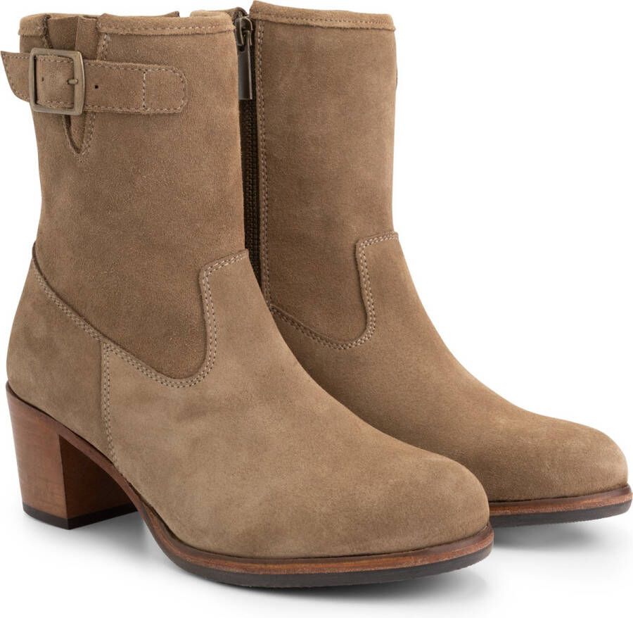 Mysa Poppy Suede Nette leren dames enkellaarzen op hak Taupe suede leer - Foto 2
