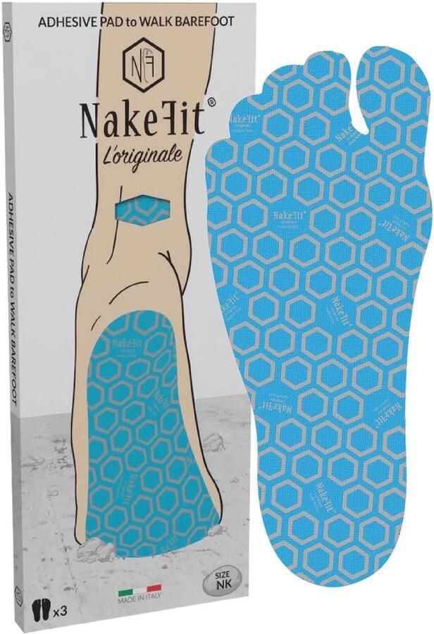 NakeFit L'ORIGINALE Hypoallergene Zelfklevende Voetzolen Lichtblauw Turquoise 3 Paar Kinder (NK3) Barefoot Looppads voor Strand Zwembad en Buitenactiviteiten
