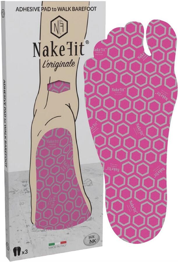 NakeFit L'ORIGINALE Hypoallergene Zelfklevende Voetzolen Roze Fuchsia 3 Paar Heren (NK9) Barefoot Looppads voor Strand Zwembad en Buitenactiviteiten