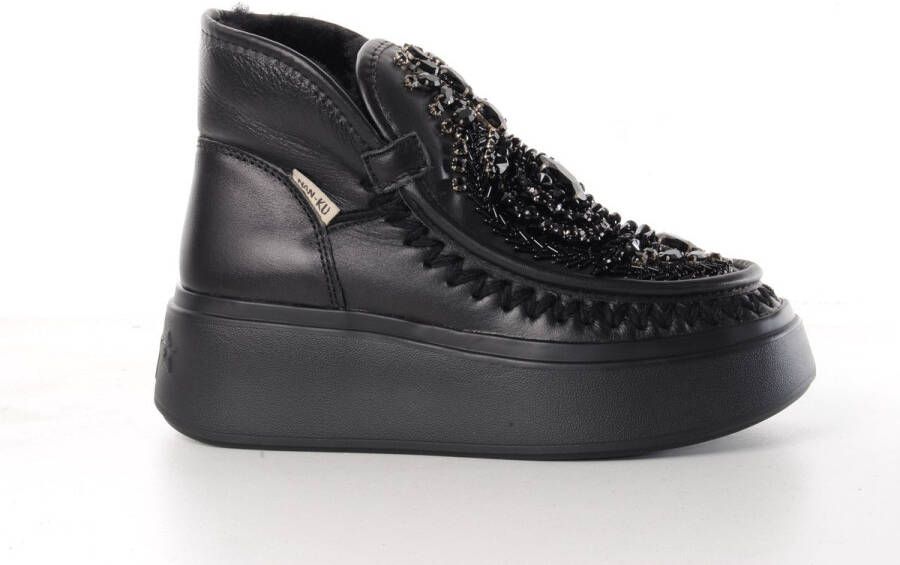 NAN-KU dames boot Teletubbie leder zwart