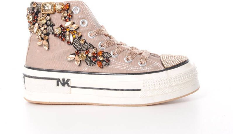 NAN-KU dames hoge sneaker Mantis canvas taupe