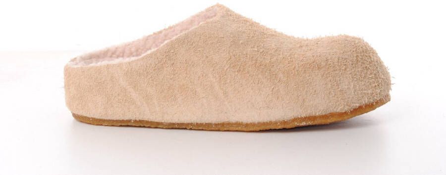 NAN-KU wol gevoerde dames slipper beige suède