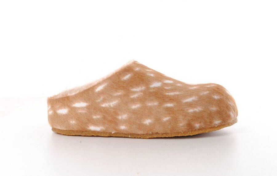 NAN-KU wol gevoerde dames slipper koehuid naturel