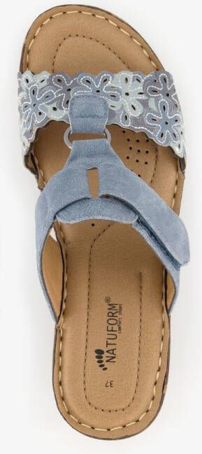 Natuform dames slippers met sleehak grijsblauw Uitneembare zool