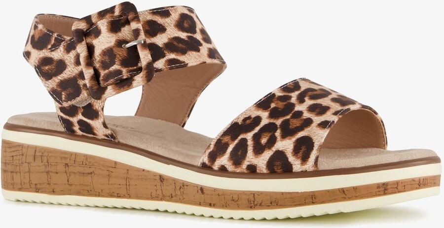 Natuform dames sandalen met panterprint beige bruin Uitneembare zool