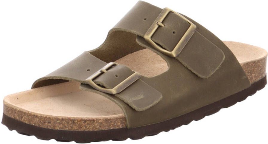 Natural Sense unisex pantoffels muiltjes sandalen leer khaki