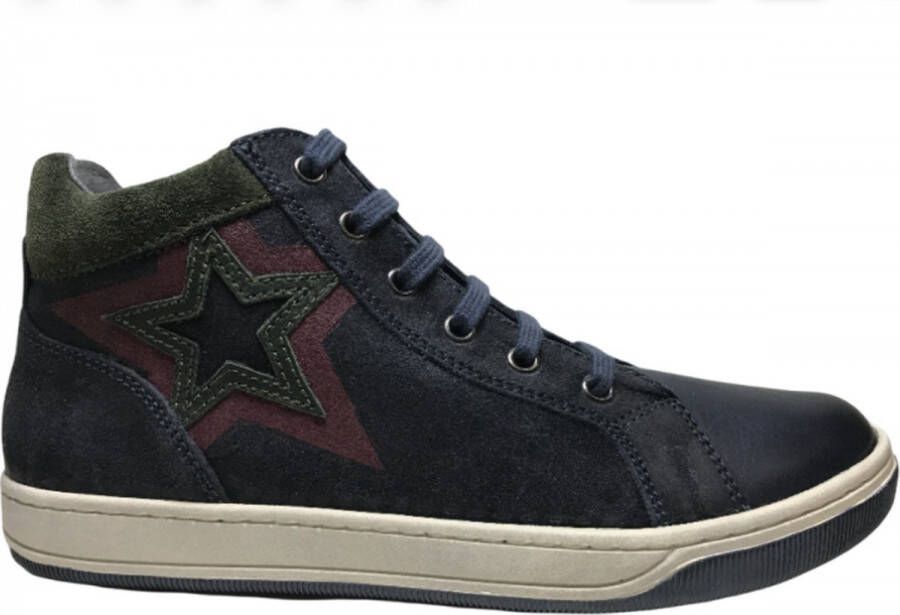 Naturino veter rits groene ster hoge lederen sneakers Alfie Navy Groen