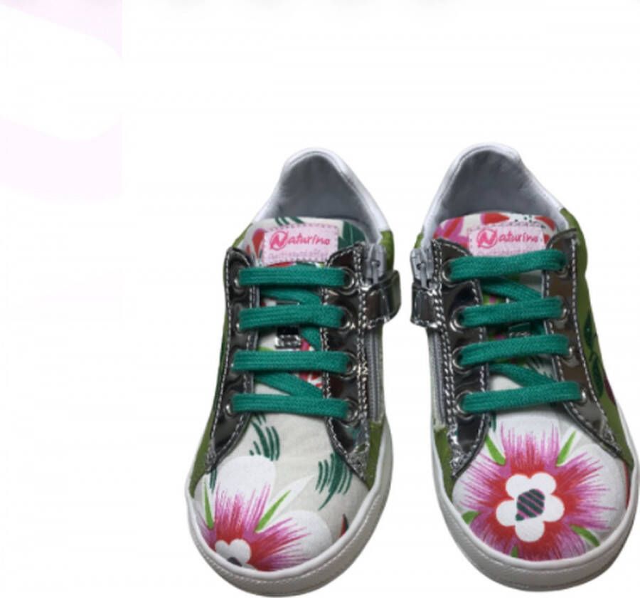 Naturino veter rits bloemen fruit print sneakers 5269 groen zilver