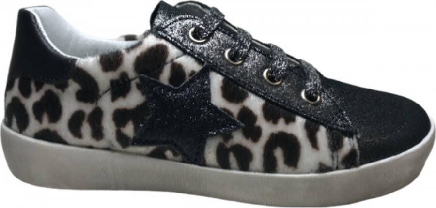 Naturino veter rits bling zwarte ster lederen sneakers Annie zwart leopard