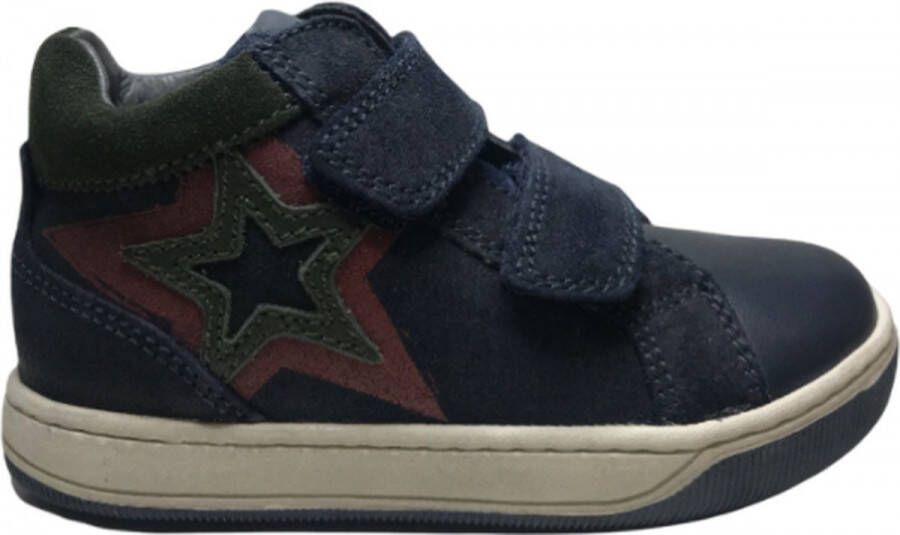 Naturino velcro's groene ster hoge lederen sneakers Alfie Navy Groen