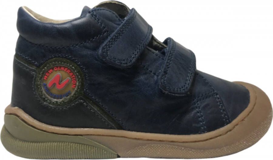 Naturino velcro bumper ronde logo lederen sneakers Dot navy groen