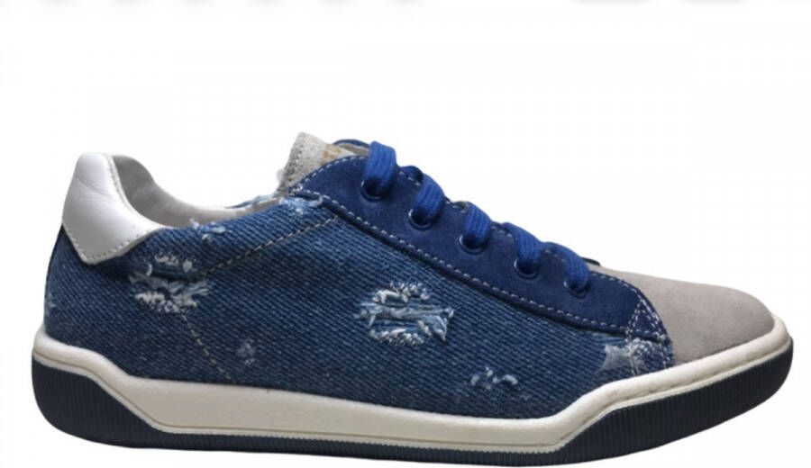 Naturino veter rits gescheurde jeans lederen sneakers Willy blauw grijs wit