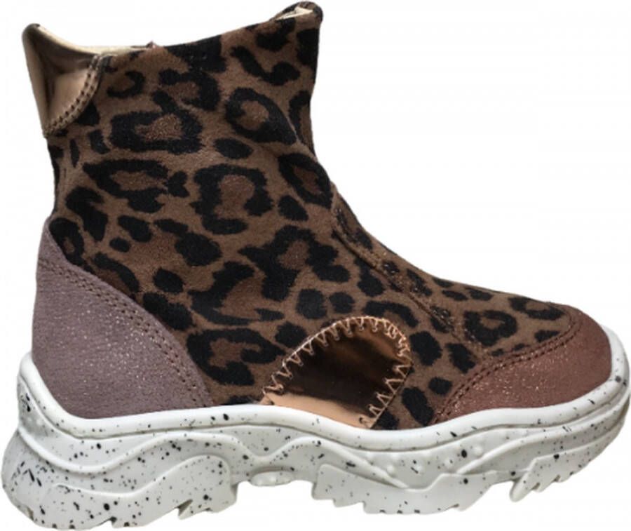 Naturino rits bling stoere lederen laarsjes Bruce roze leopard