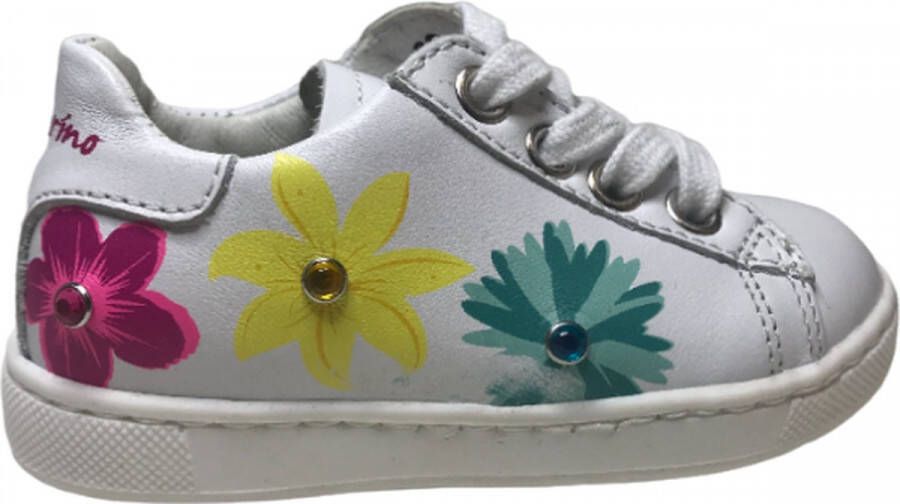 Naturino 3 bling bloemen lederen veter sneakers Nivelles Wit