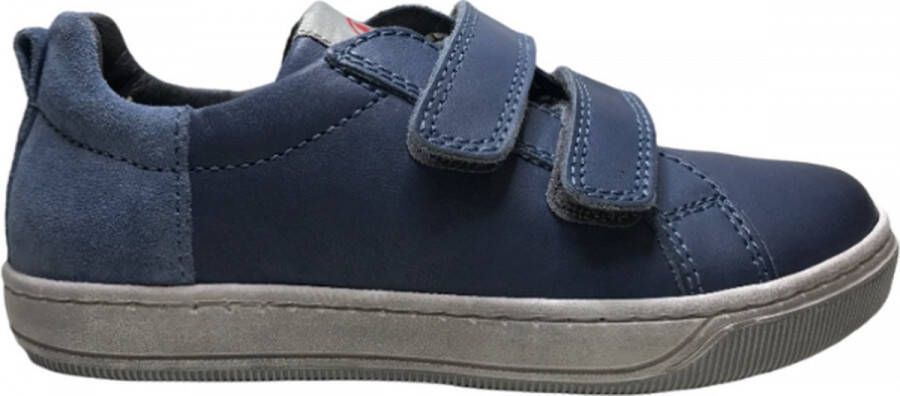 Naturino Velcro's effen lederen sneakers Caleb blauw