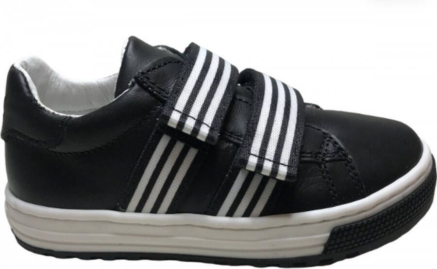 Naturino gestreepte velcro's lederen sneakers Camino zwart