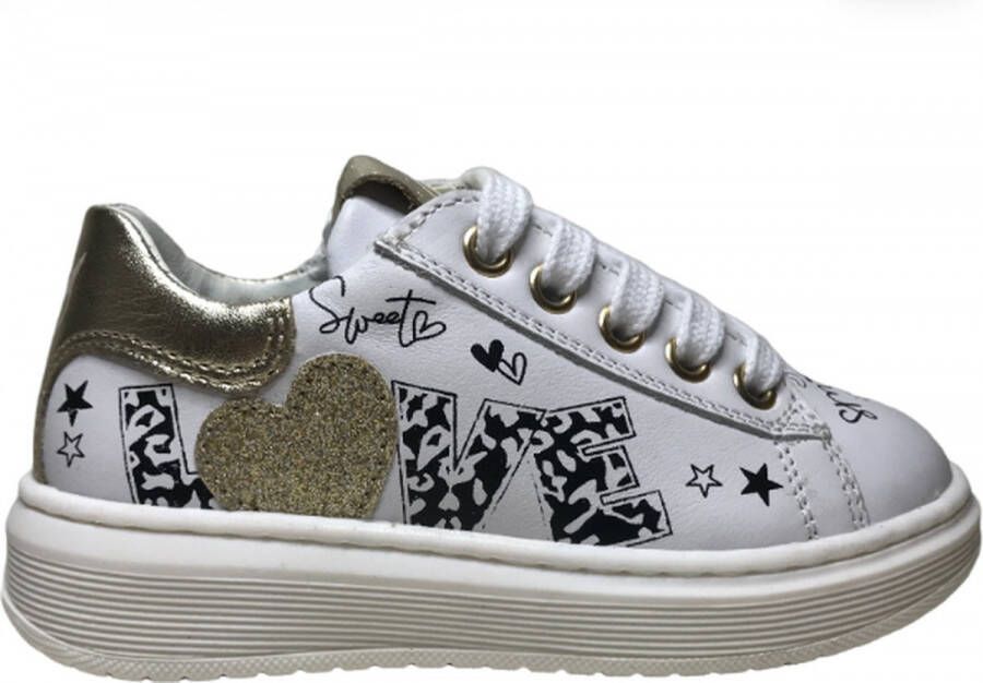 Naturino veter rits Love lederen sneakers Talth wit goud